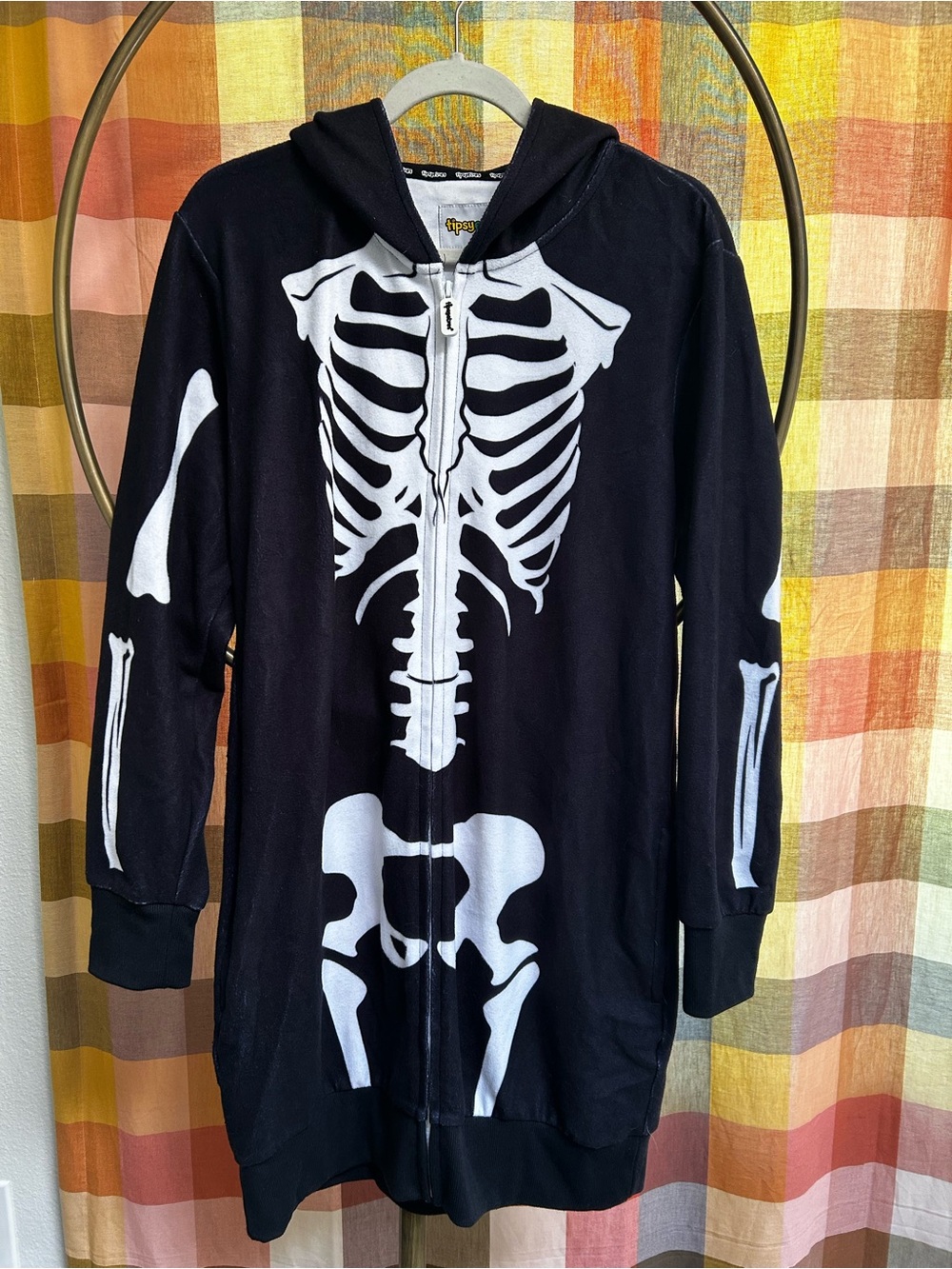 Tipsy Elves Skeleton Zip-Up Hoodie Dress - Black & White